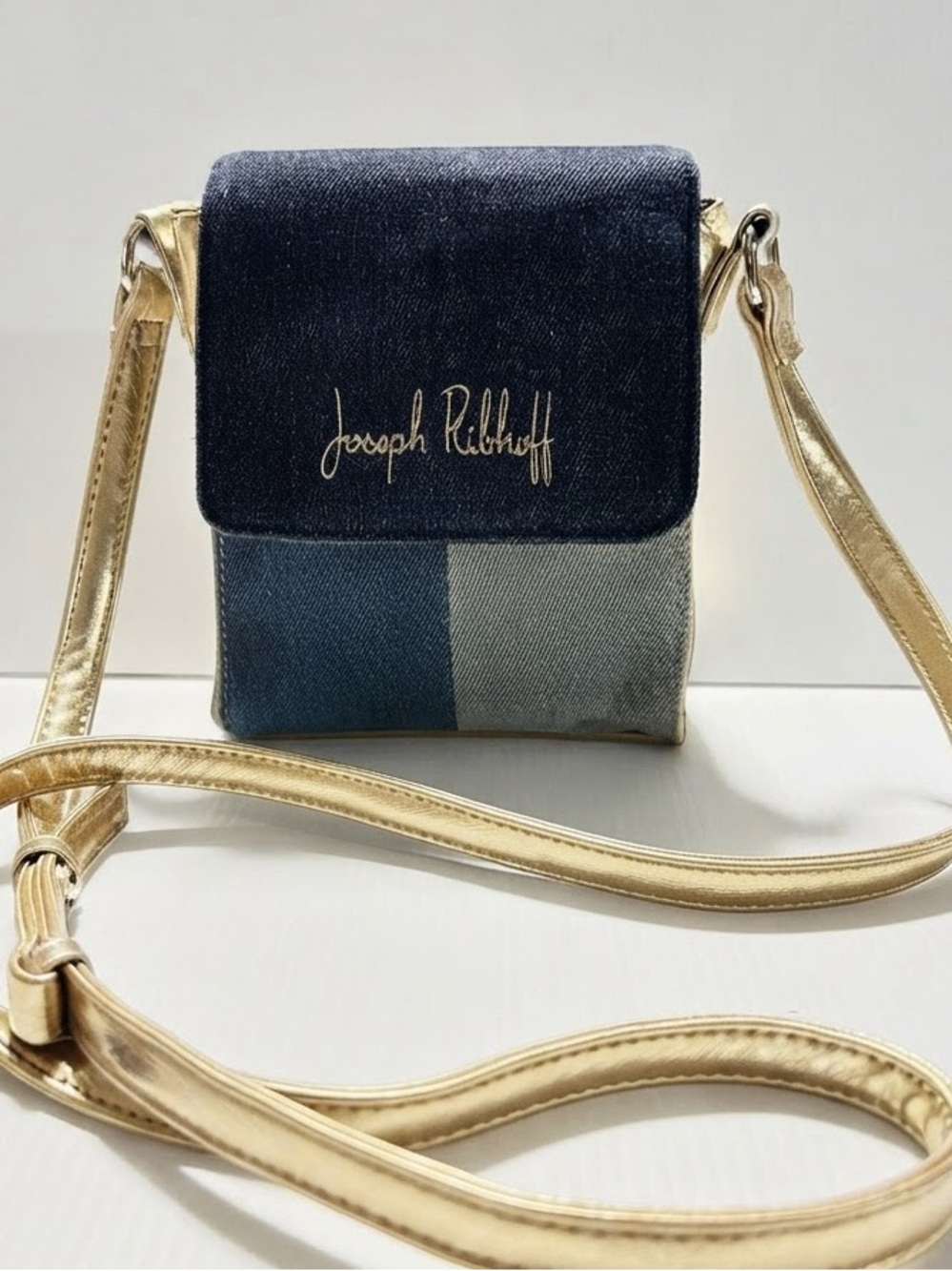 Joseph Ribkoff Denim & Metallic Gold Crossbody Bag Phone Purse
